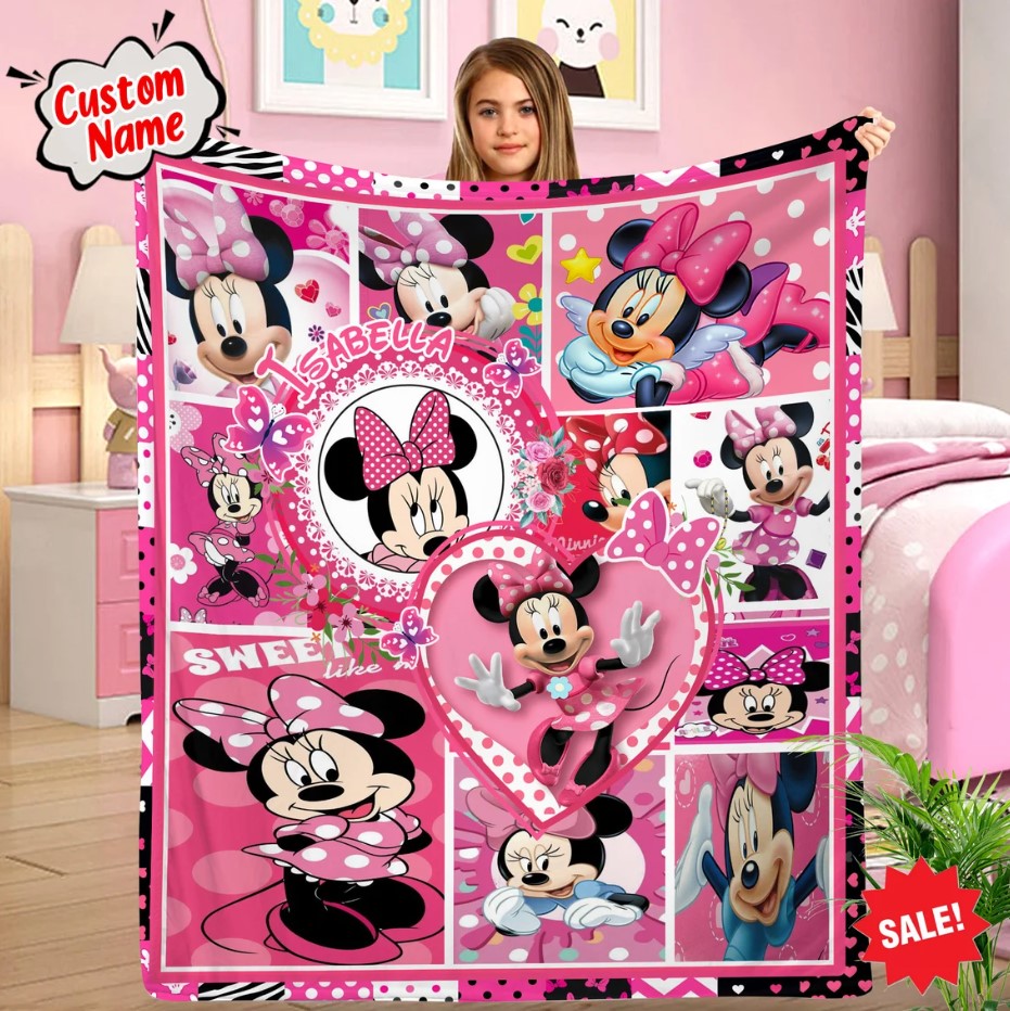 Personalized Minnie Mouse Fleece Blanket Minnie Mickey Mouse Fan Gifts Custom Blanket With Name